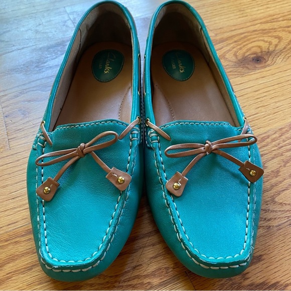 Clarks Artisan Turquoise Leather Slip On Loafer Mules Size 9.5M - Picture 2 of 7